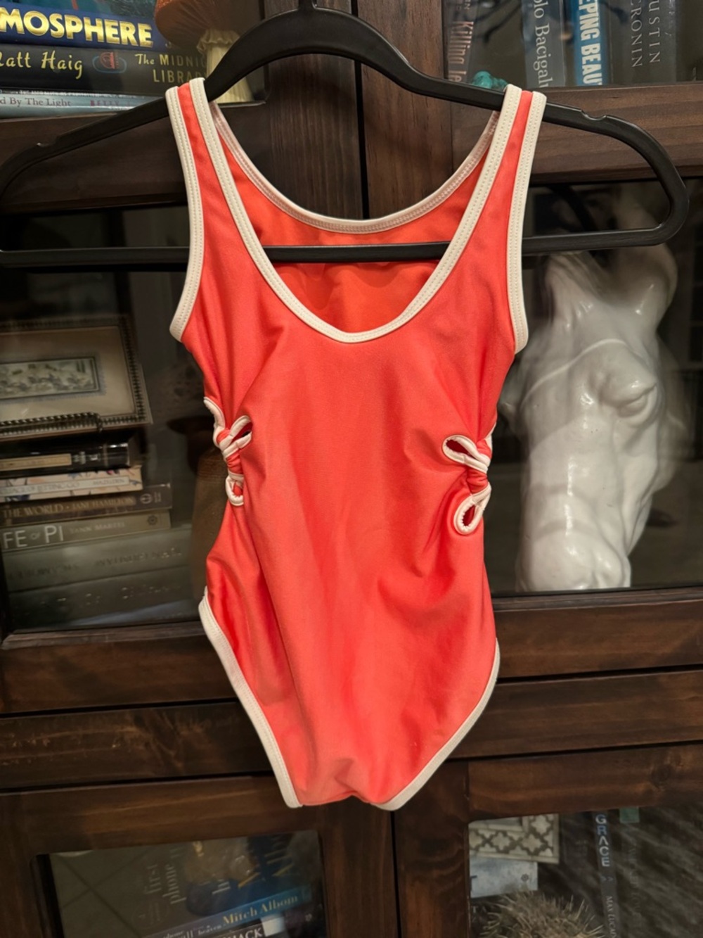 Cat & Jack Coral One-Piece Girls Swimsuit with Cream Trim
